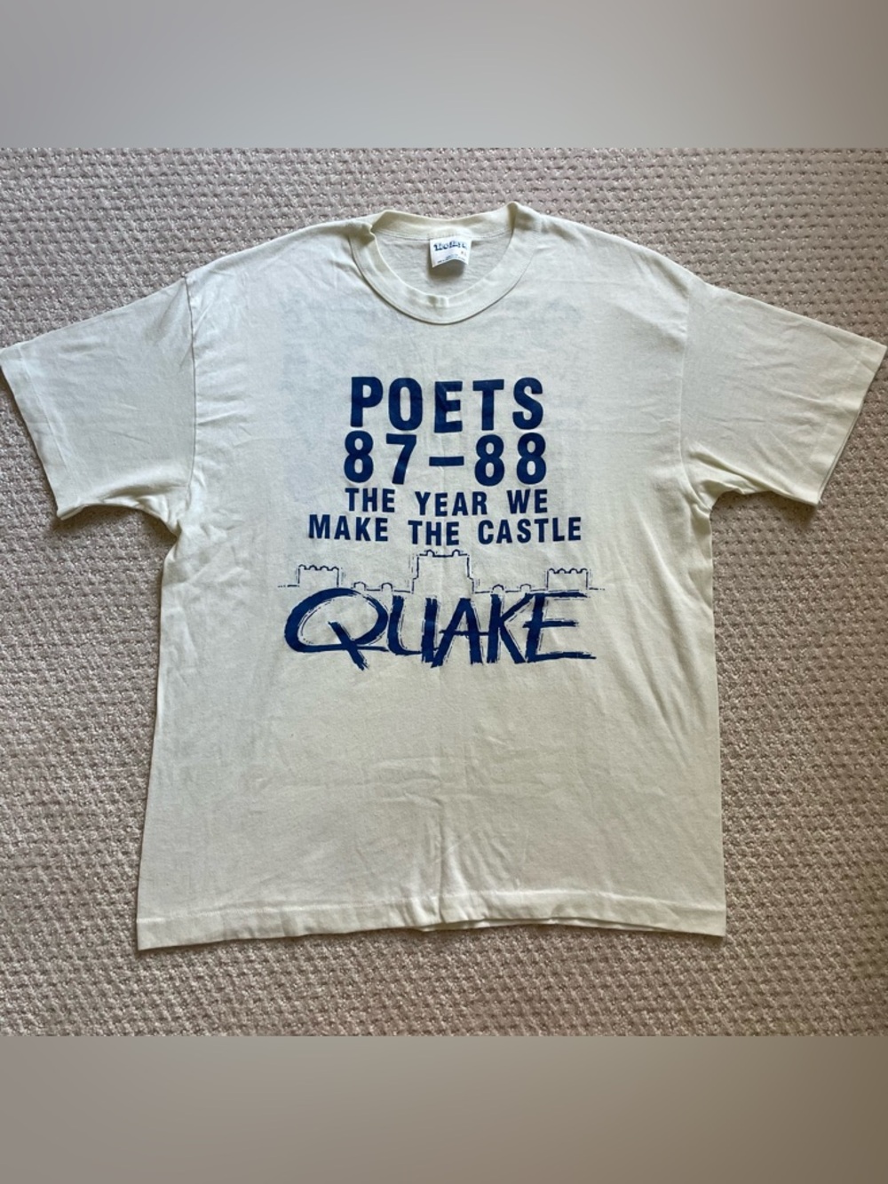 Vintage 80s High School Poets Quake White Graphic Tee Jays Size XL
